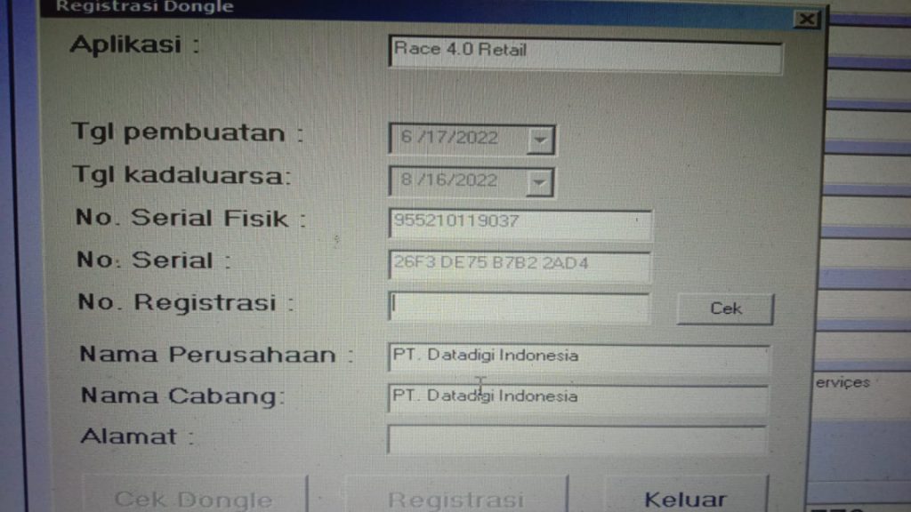 CARA REGISTRASI DONGLE RACE DATADIGI